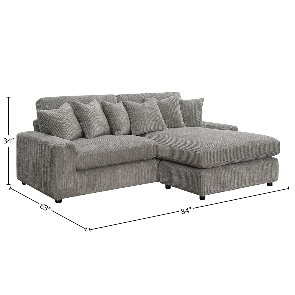 Tavia Gray Sectional Sofa W/6 Pillows - Ornate Home