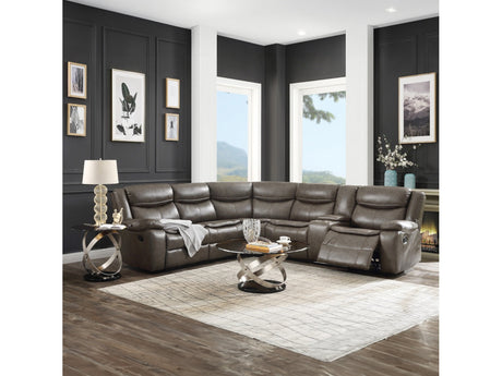 Tavin Taupe LeatherAire Match Manual Reclining Sectional Sofa (Motion) - Ornate Home