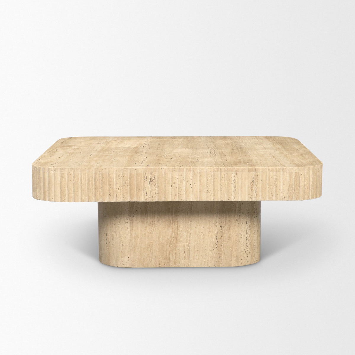 Tavora Beige Ribbed Square Travertine Coffee Table
