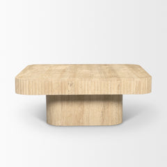 Tavora Beige Ribbed Square Travertine Coffee Table - Ornate Home