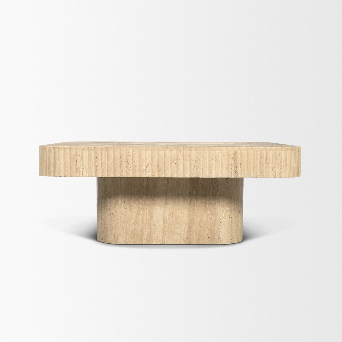 Tavora Beige Ribbed Square Travertine Coffee Table