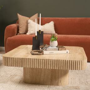 Tavora Beige Ribbed Square Travertine Coffee Table