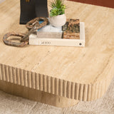 Tavora Beige Ribbed Square Travertine Coffee Table