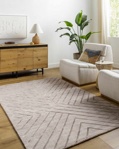 Tavran Taupe Subtle Linear Texture Cottage Farmhouse Viscose Handmade Area Rug - Clearance - Ornate Home