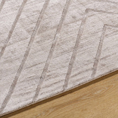 Tavran Taupe Subtle Linear Texture Cottage Farmhouse Viscose Handmade Area Rug - Clearance - Ornate Home