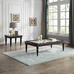 Tayden Natural/Black Coffee Table w/ Marble Top - Ornate Home