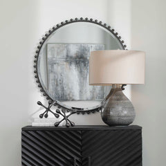 Taza Black Round Iron Mirror - Ornate Home