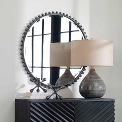 Taza Black Round Iron Mirror - Ornate Home