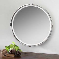 Tazlina Brushed Nickel Round Mirror - Ornate Home
