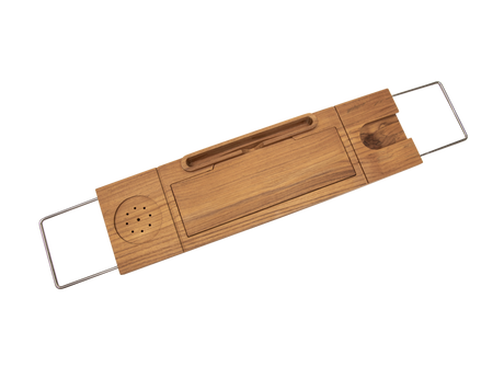 Teak Tub Caddy with Stainless Steel Handle - Ornate Home