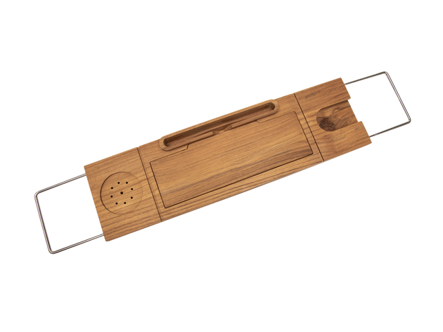 Teak Tub Caddy with Stainless Steel Handle - Ornate Home