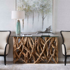 Teak Wood Woodtone Console - Ornate Home