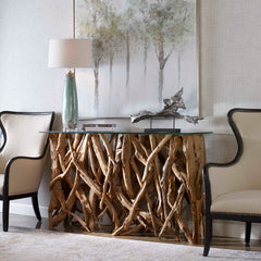 Teak Wood Woodtone Console - Ornate Home