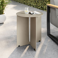 Tecton Khaki Outdoor Patio Aluminum Side Table - Ornate Home