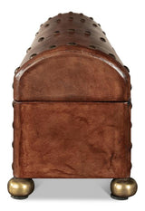 Telescope Brown Leather Box With Tacks - Ornate Home
