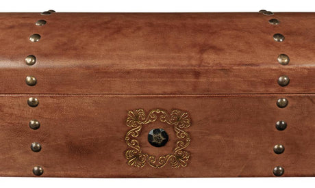 Telescope Brown Leather Box With Tacks - Ornate Home