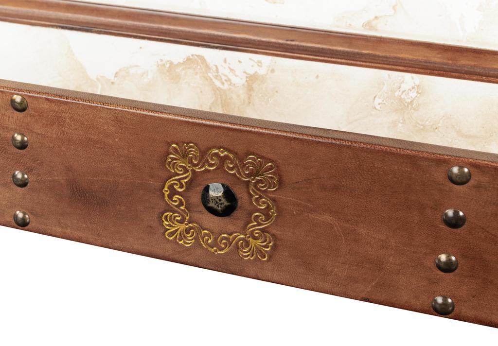 Telescope Brown Leather Box With Tacks - Ornate Home