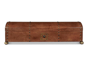 Telescope Brown Leather Box With Tacks - Ornate Home