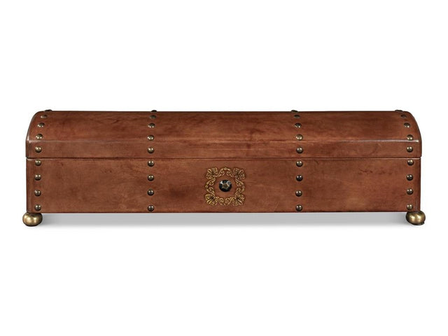 Telescope Brown Leather Box With Tacks - Ornate Home