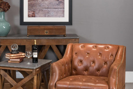 Telescope Brown Leather Box With Tacks - Ornate Home