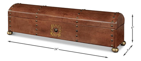 Telescope Brown Leather Box With Tacks - Ornate Home