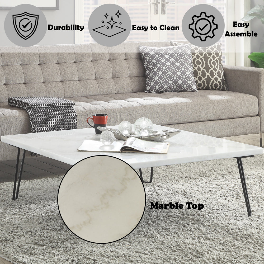 Telestis White Marble & Black Coffee Table - Ornate Home