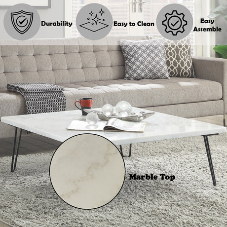 Telestis White Marble & Black Coffee Table - Ornate Home