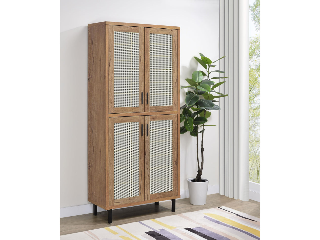 Teller Natural Oak 80-inch 4-door Tall Shoe Storage Cabinet - Ornate Home