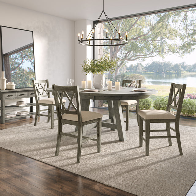 Telluride Driftwood Round Counter Dining Table w/ 4 X-Back Stools - Ornate Home