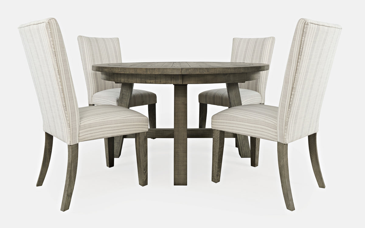Telluride Driftwood Round Dining Table w/ 4 Uph Chairs - Ornate Home