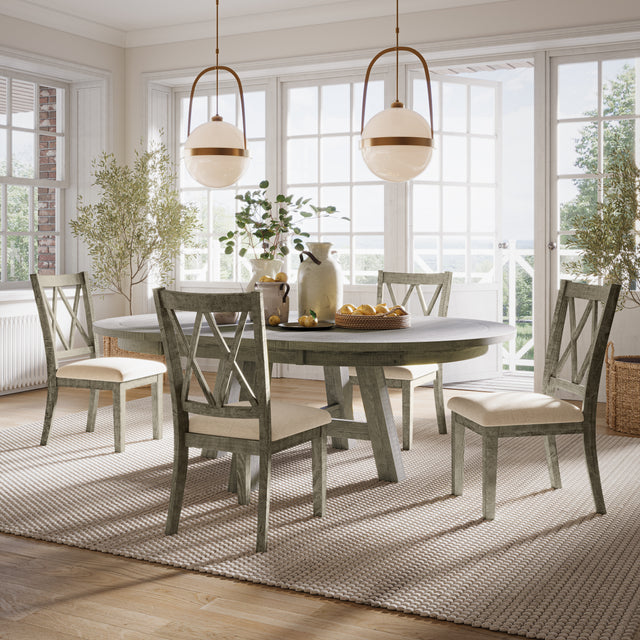 Telluride Driftwood Round Dining Table w/ 4 X-Back Chairs - Ornate Home