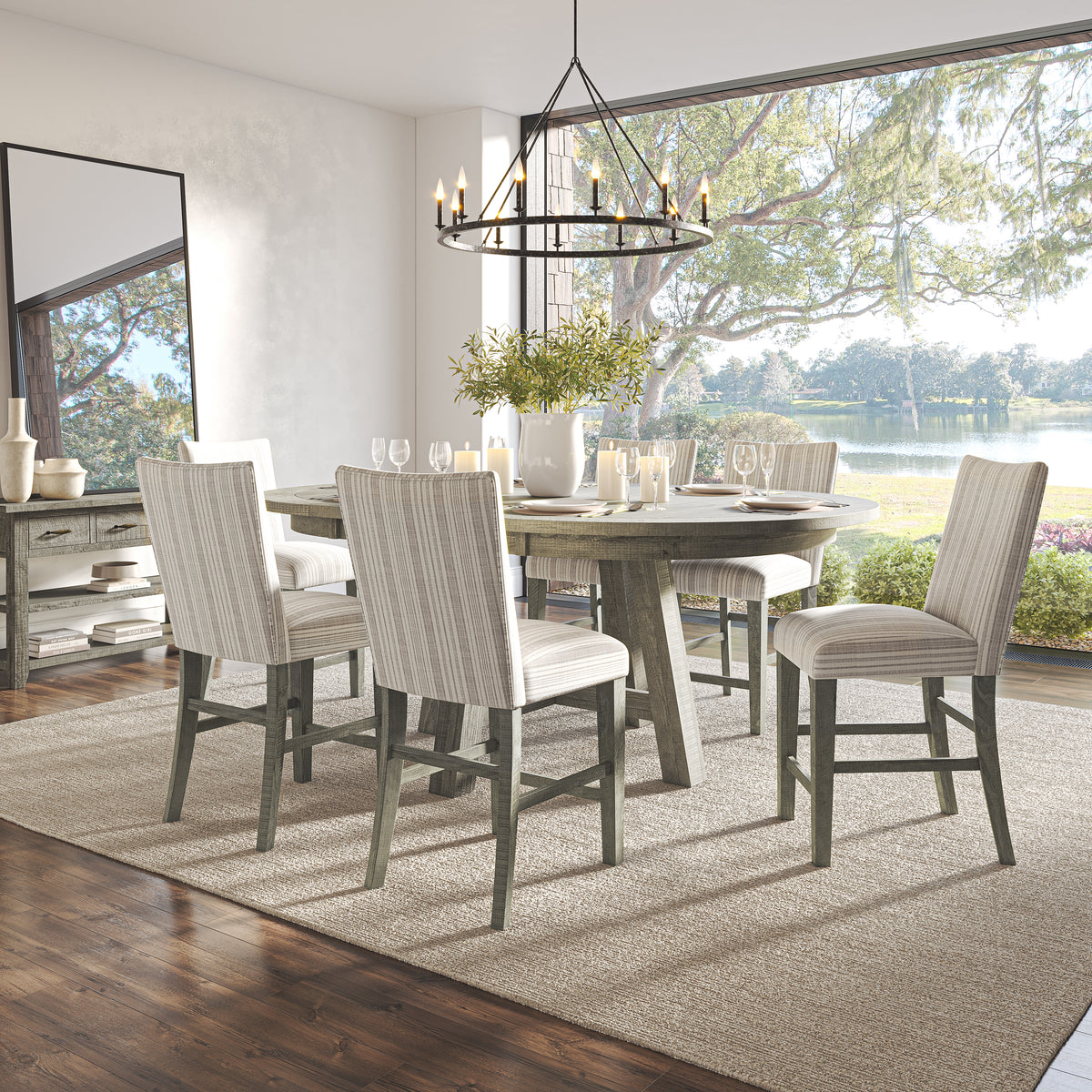 Telluride Driftwood Round Dining Table w/ 4 X-Back Chairs - Ornate Home
