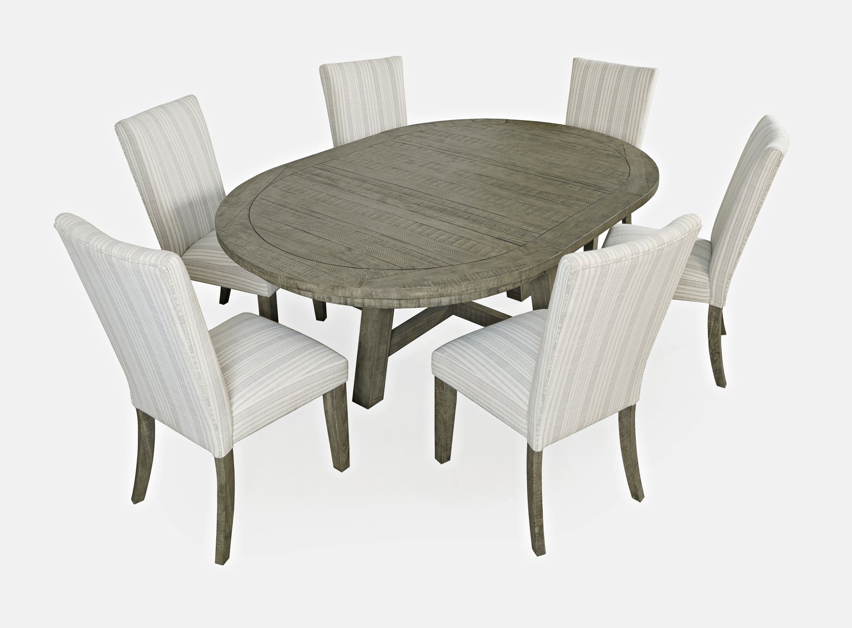 Telluride Driftwood Round Dining Table w/ 6 Uph Chairs - Ornate Home