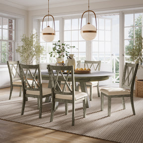 Telluride Driftwood Round Dining Table w/ 6 X-Back Chairs - Ornate Home