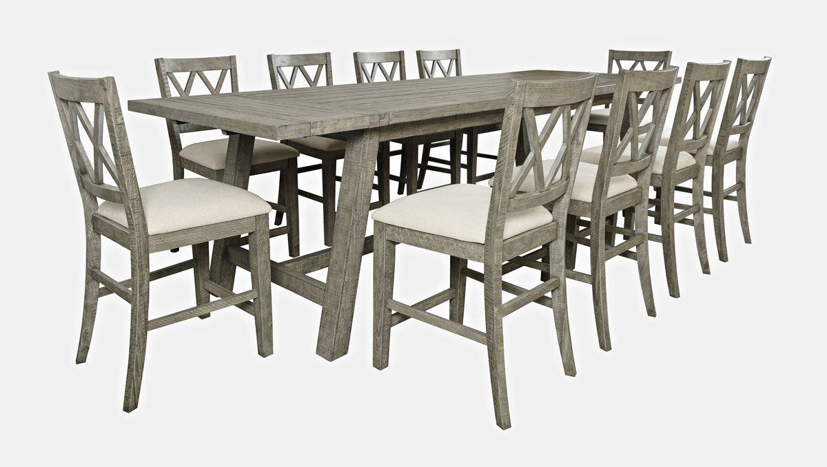 Telluride Driftwood Trestle Counter Dining Table w/ 10 Stools - Ornate Home