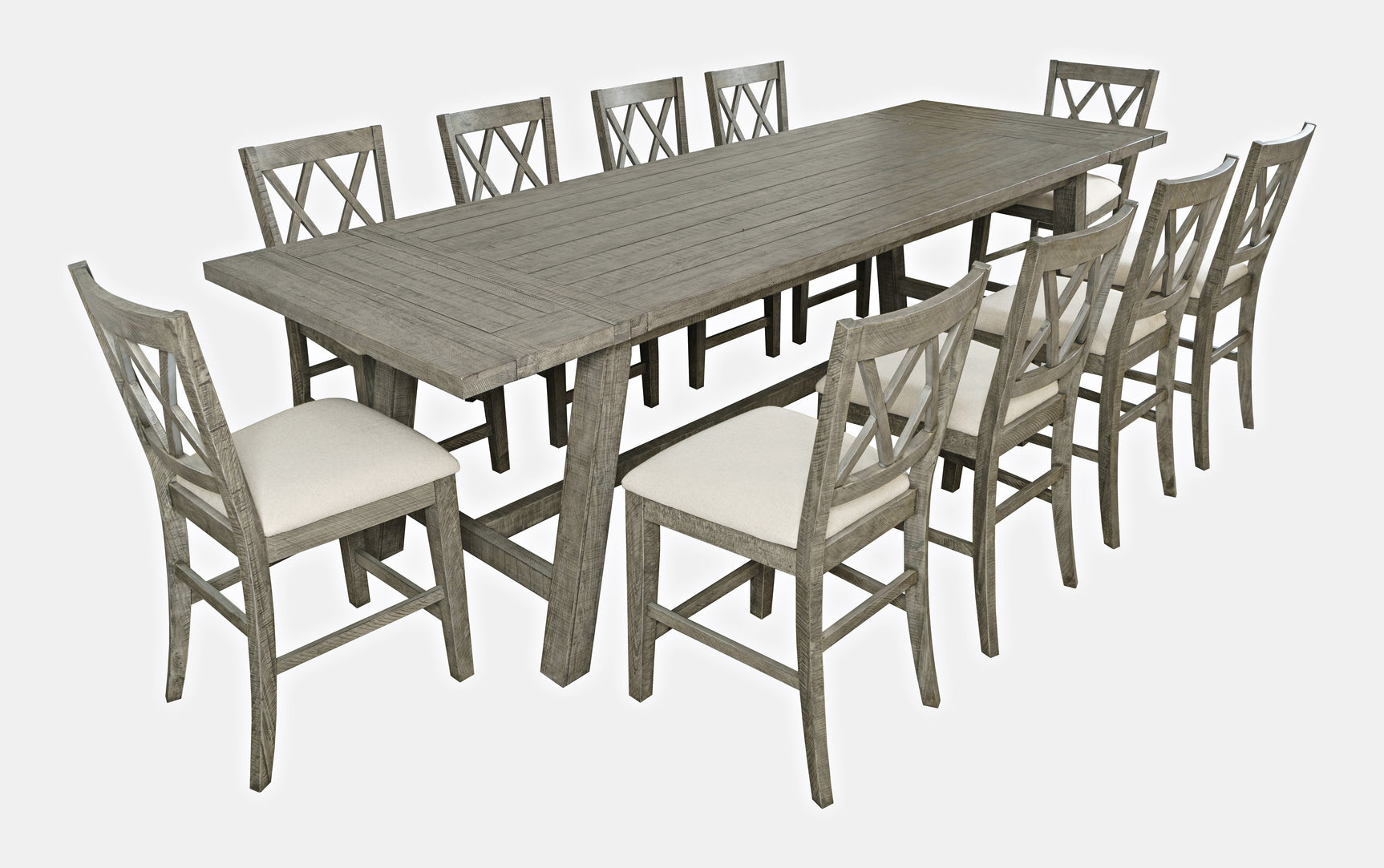 Telluride Driftwood Trestle Counter Dining Table w/ 10 Stools - Ornate Home