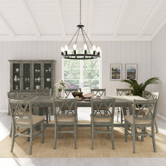 Telluride Driftwood Trestle Counter Dining Table w/ 10 Stools - Ornate Home