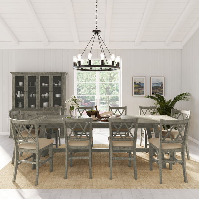 Telluride Driftwood Trestle Counter Dining Table w/ 10 Stools - Ornate Home