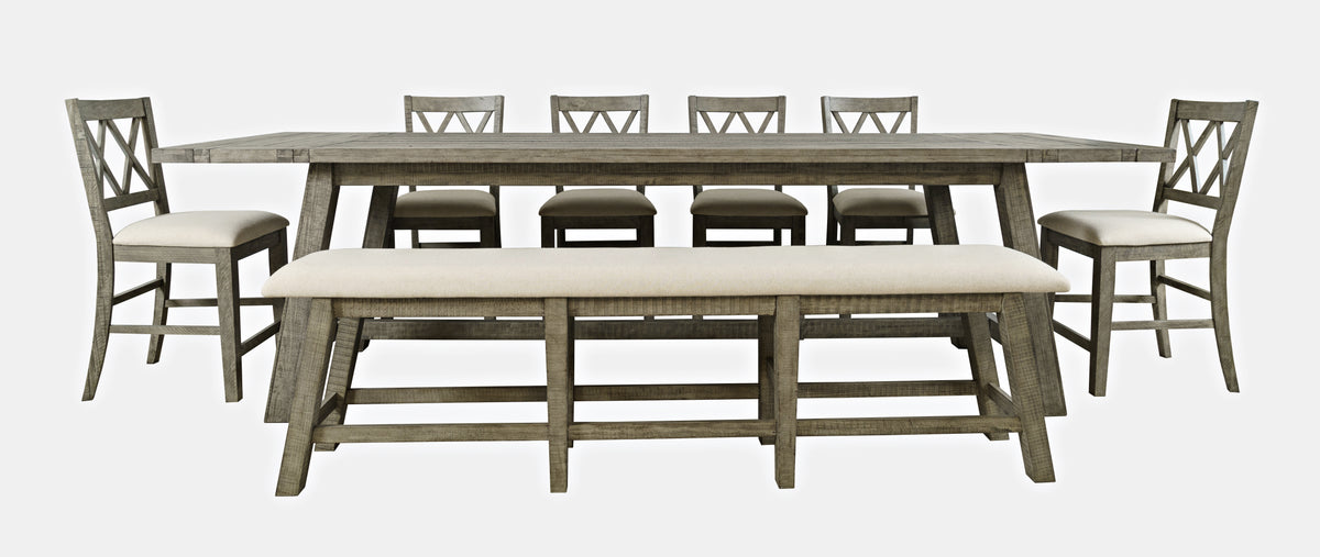 Telluride Driftwood Trestle Counter Dining Table w/ 6 Stools, Bench - Ornate Home