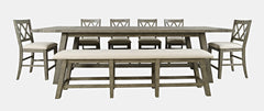 Telluride Driftwood Trestle Counter Dining Table w/ 6 Stools, Bench - Ornate Home
