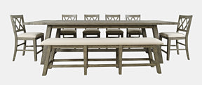 Telluride Driftwood Trestle Counter Dining Table w/ 6 Stools, Bench - Ornate Home