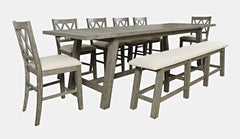 Telluride Driftwood Trestle Counter Dining Table w/ 6 Stools, Bench - Ornate Home