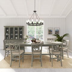 Telluride Driftwood Trestle Counter Dining Table w/ 8 Stools - Ornate Home