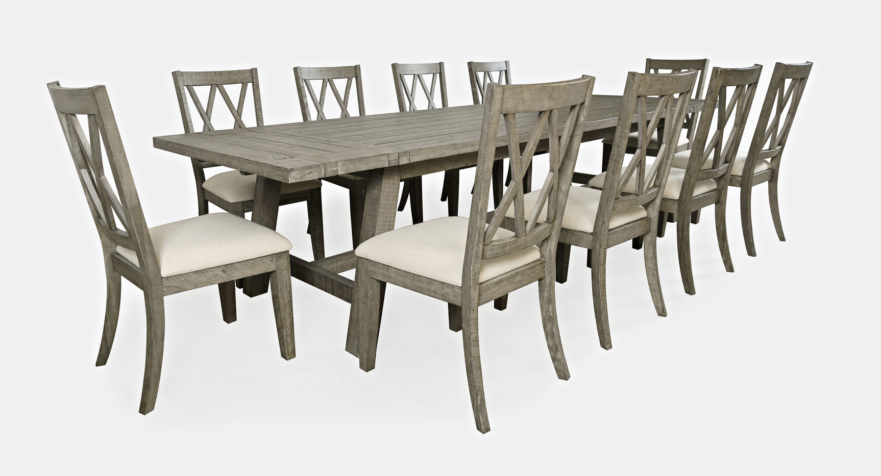 Telluride Driftwood Trestle Dining Table w/ 10 Chairs - Ornate Home