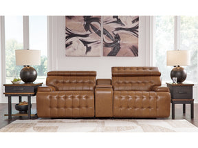 Temmpton Chocolate 3-Piece Power Reclining Sectional Loveseat with Console - Ornate Home
