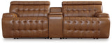 Temmpton Chocolate 3-Piece Power Reclining Sectional Loveseat with Console - Ornate Home