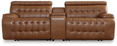 Temmpton Chocolate 3-Piece Power Reclining Sectional Loveseat with Console - Ornate Home