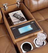 Temmpton Chocolate 3-Piece Power Reclining Sectional Loveseat with Console - Ornate Home