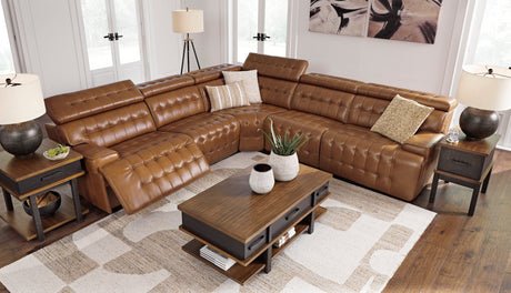 Temmpton Chocolate 5-Piece Power Reclining Sectional - Ornate Home