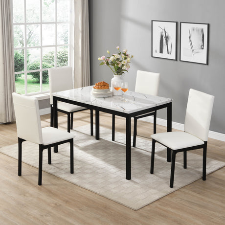 Tempe White/Black Faux Marble Top Dining Table - Ornate Home